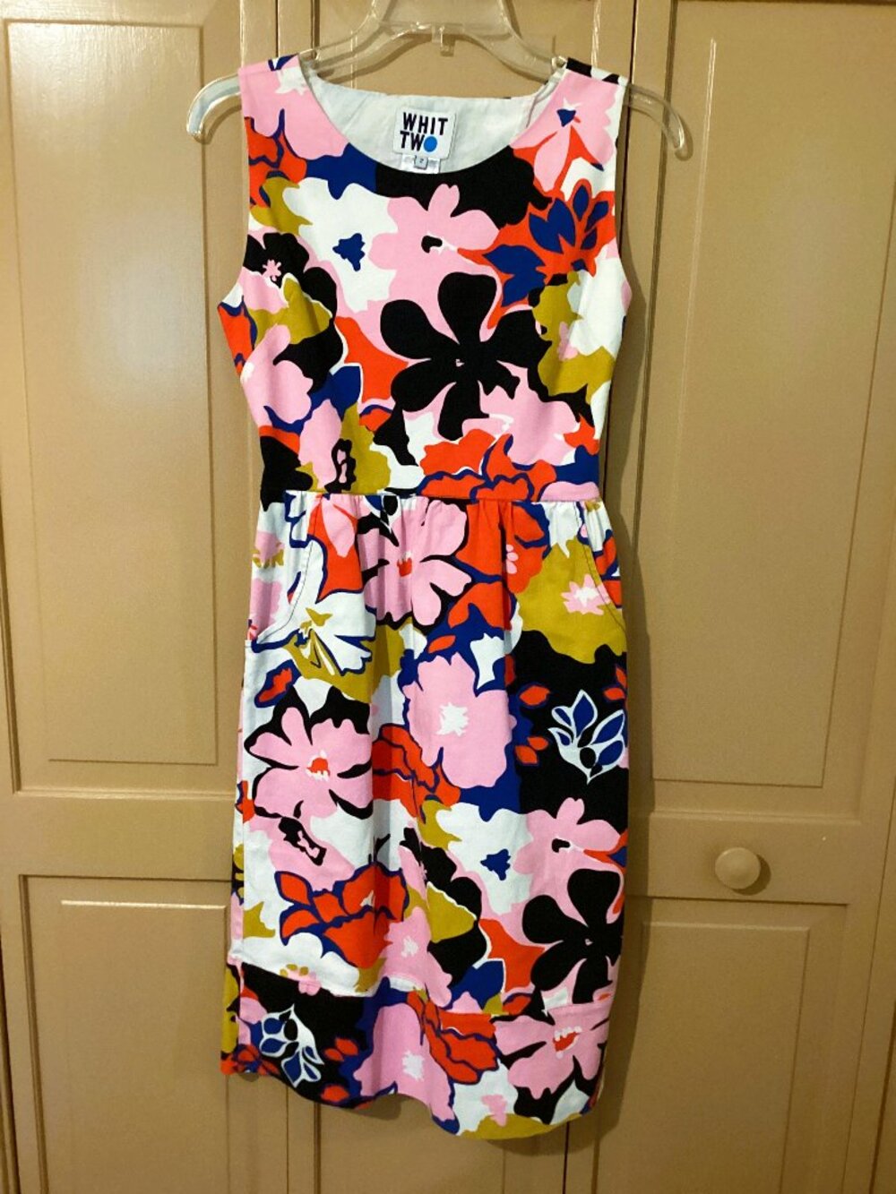 Anthropologie Whit Two Pink Floral Cross Back Cotton Dress. Size 2-XS